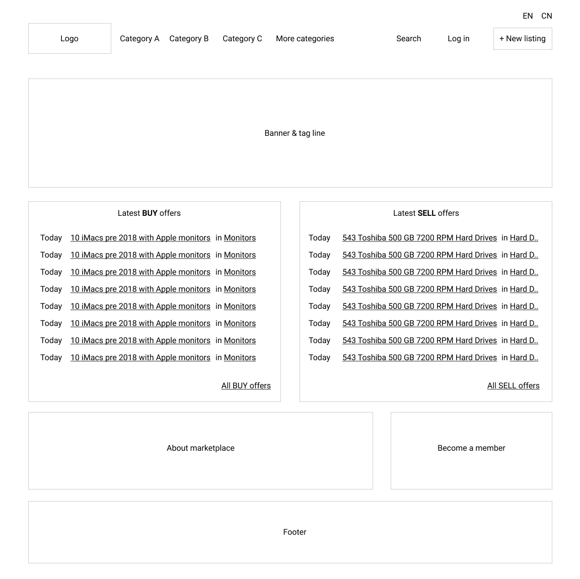 Low-fidelity wireframes